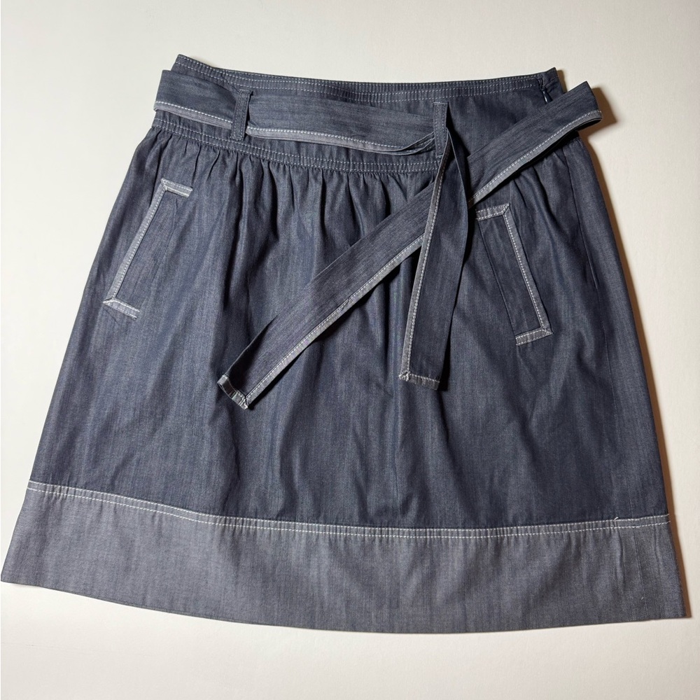 Ann Taylor loft chambray belted skirt 4p blue A-line mini pockets.